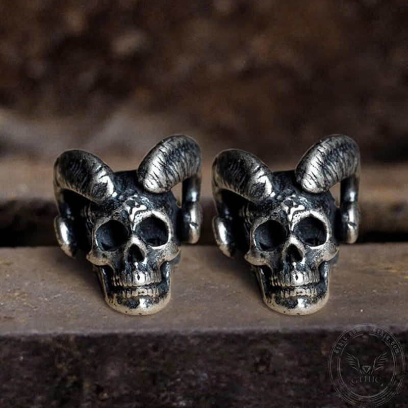 Goat Head Skull Sterling Silver Stud Earrings
