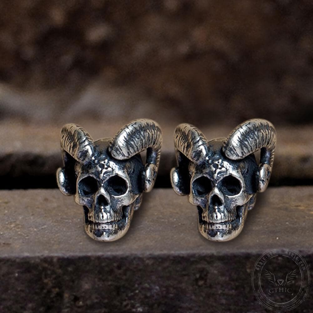 Goat Head Skull Sterling Silver Stud Earrings