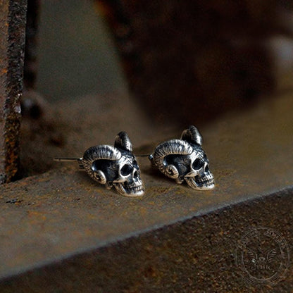 Goat Head Skull Sterling Silver Stud Earrings