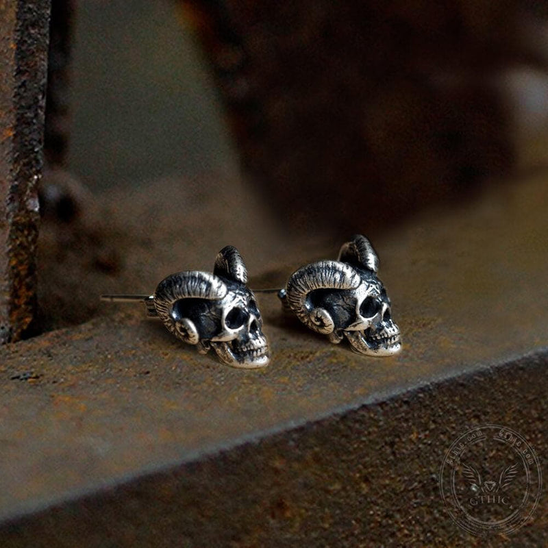 Goat Head Skull Sterling Silver Stud Earrings