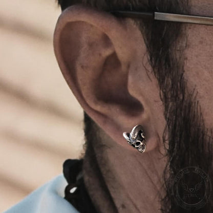 Goat Head Skull Sterling Silver Stud Earrings