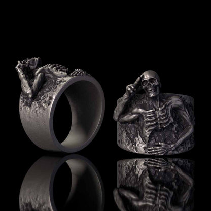 Half Skull Salute Sterling Silver Ring
