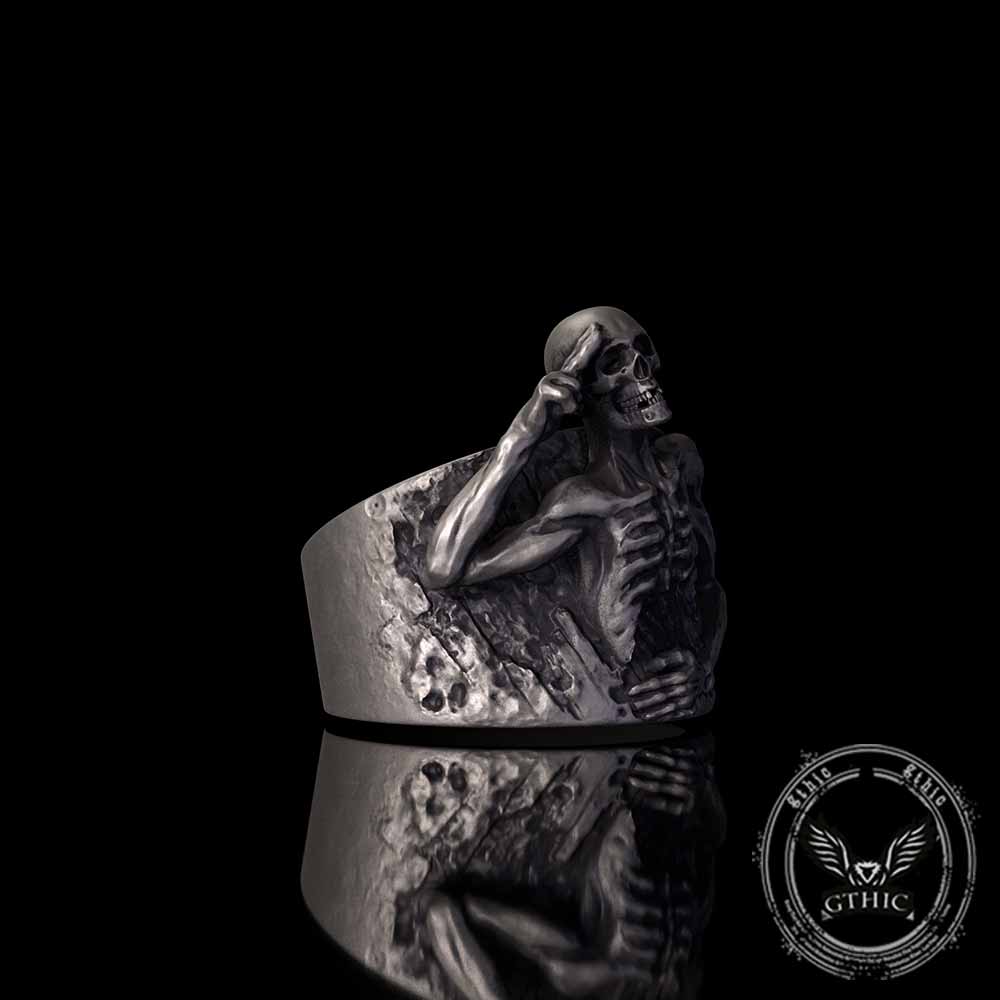 Half Skull Salute Sterling Silver Ring