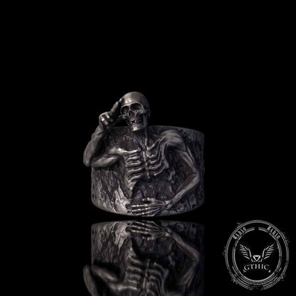 Half Skull Salute Sterling Silver Ring