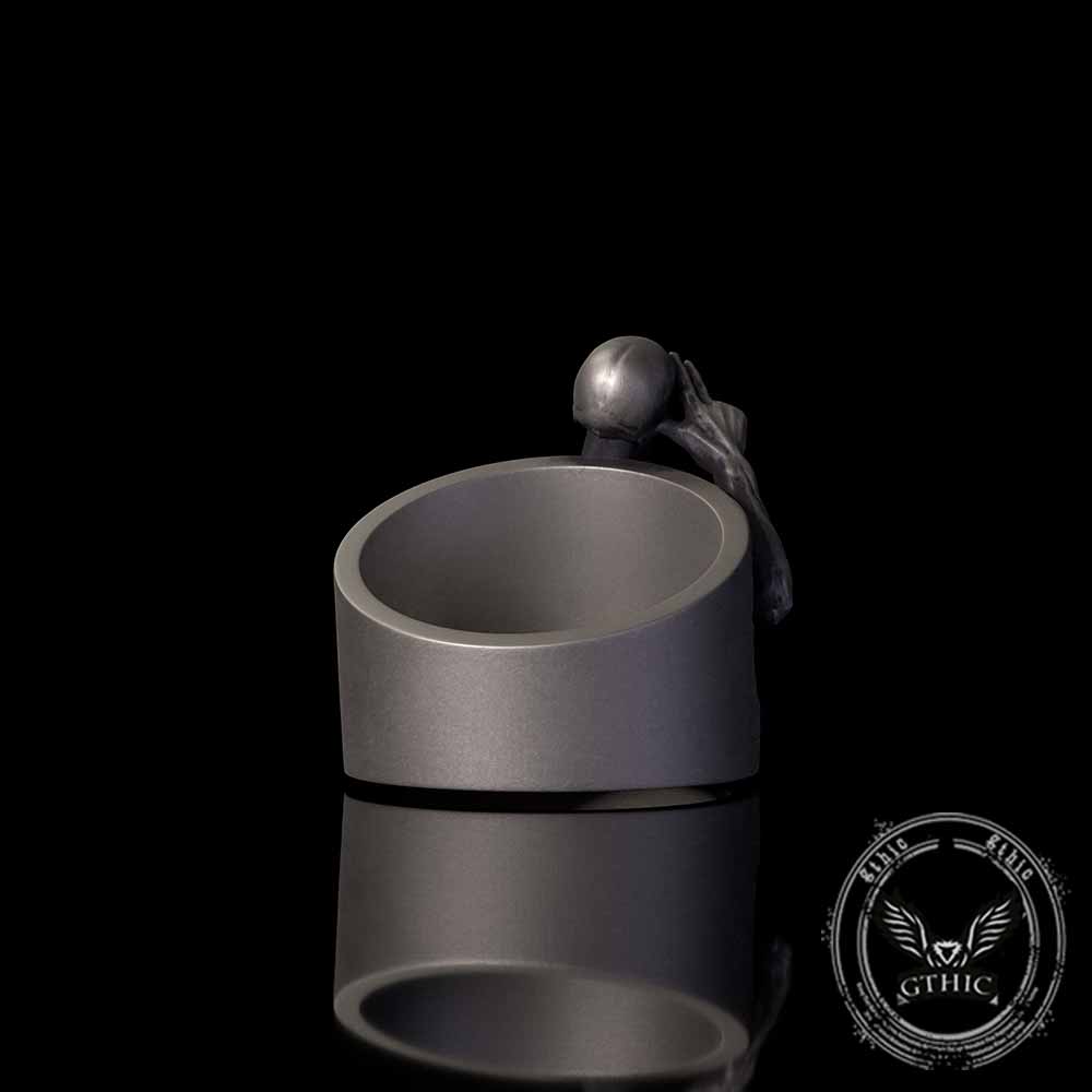 Half Skull Salute Sterling Silver Ring