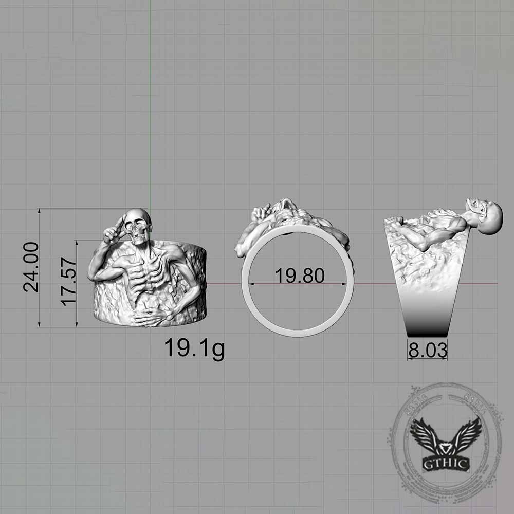 Half Skull Salute Sterling Silver Ring