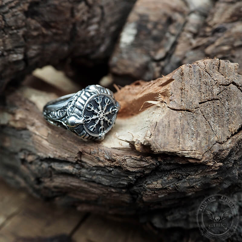 Helm of Awe Symbol Skull Sterling Silver Ring