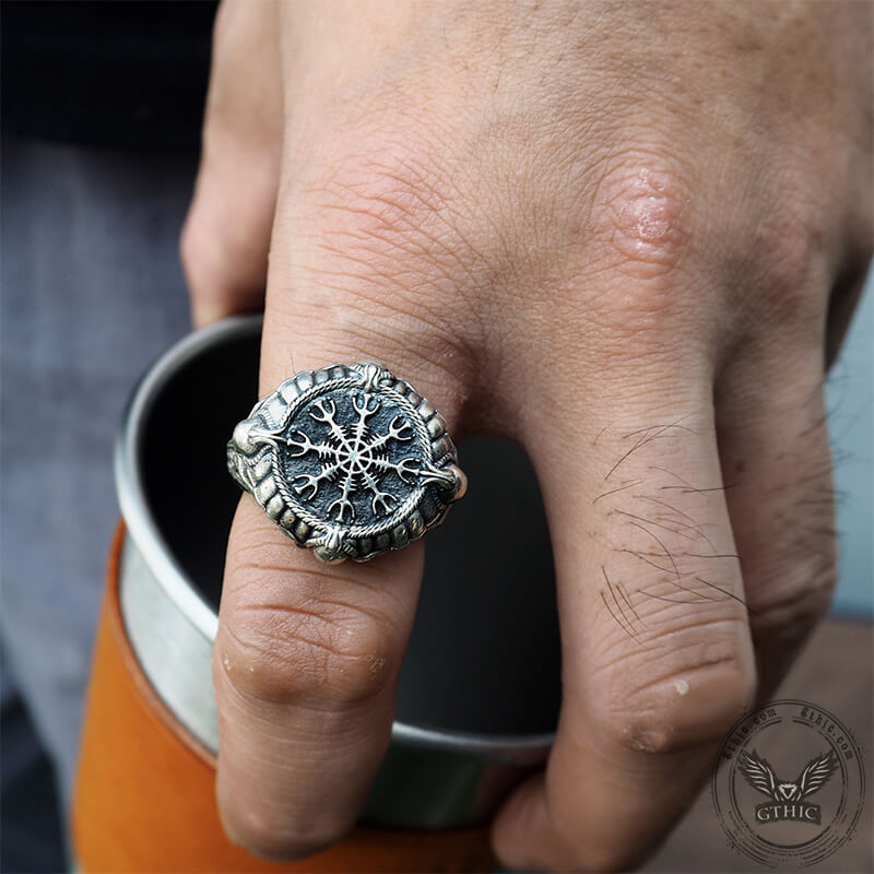 Helm of Awe Symbol Skull Sterling Silver Ring