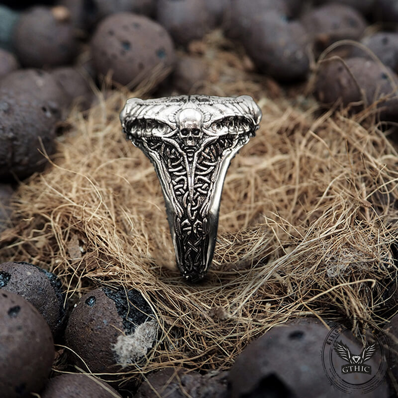 Helm of Awe Symbol Skull Sterling Silver Ring