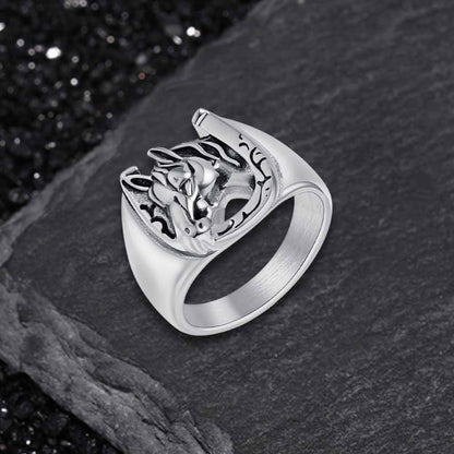 Horseshoe Horse Head Stainless Steel Ring