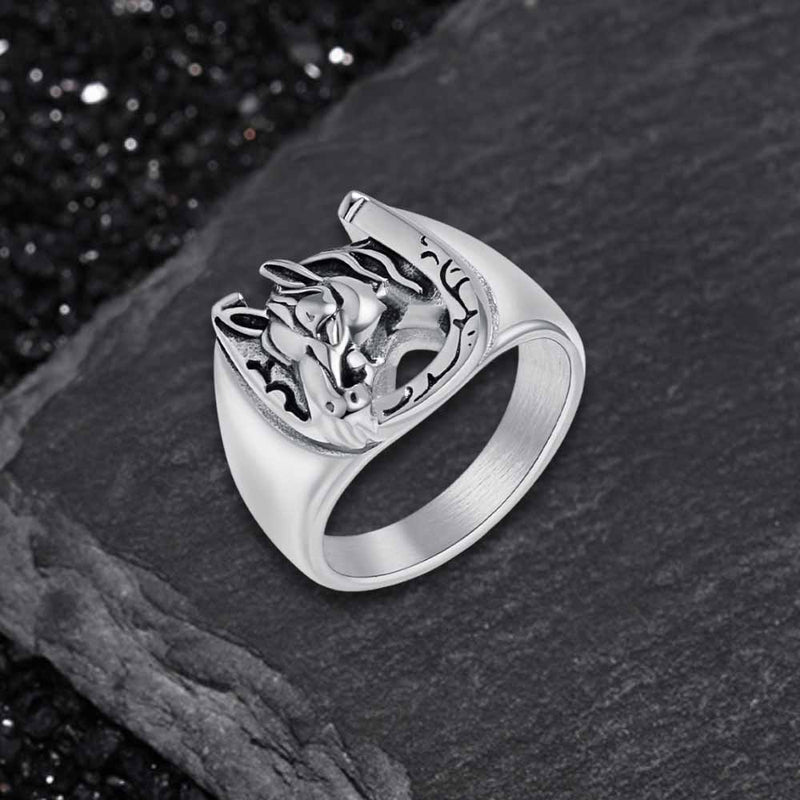 Horseshoe Horse Head Stainless Steel Ring