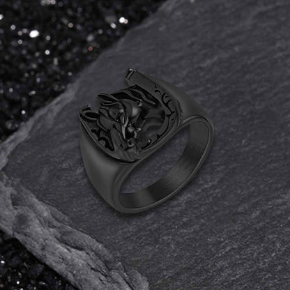 Horseshoe Horse Head Stainless Steel Ring