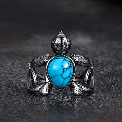 Indian Turtle Turquoise Stainless Steel Ring