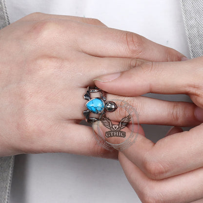 Indian Turtle Turquoise Stainless Steel Ring