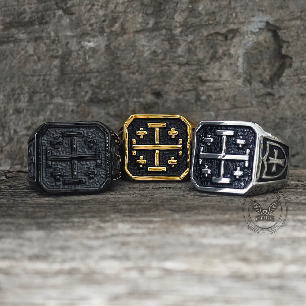 Jerusalem Cross Stainless Steel Christian Ring