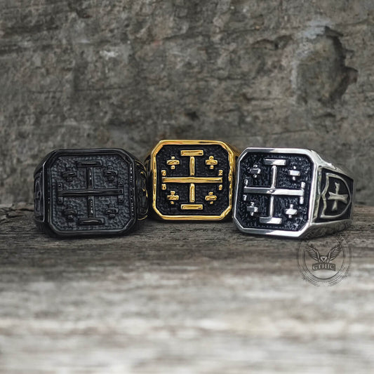 Jerusalem Cross Stainless Steel Christian Ring