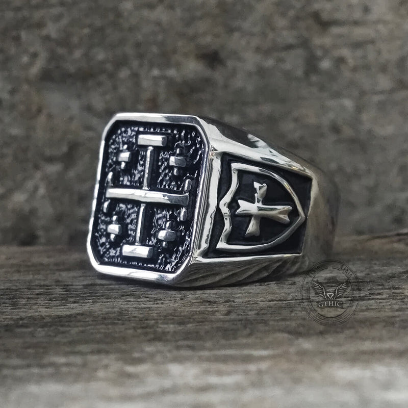 Jerusalem Cross Stainless Steel Christian Ring