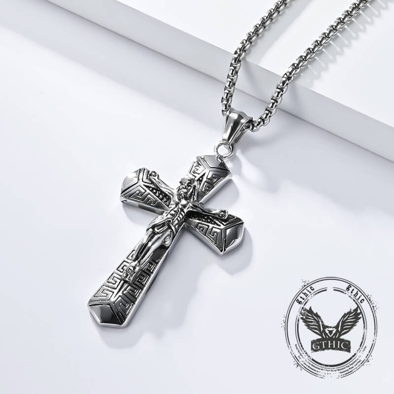 Jesus Suffering Stainless Steel Cross Pendant