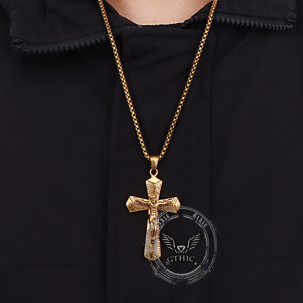 Jesus Suffering Stainless Steel Cross Pendant