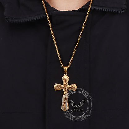 Jesus Suffering Stainless Steel Cross Pendant