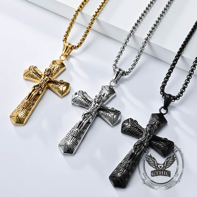 Jesus Suffering Stainless Steel Cross Pendant