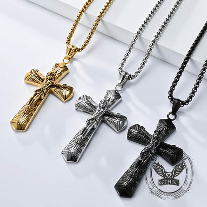 Jesus Suffering Stainless Steel Cross Pendant