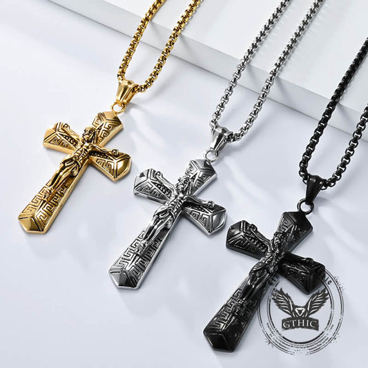 Jesus Suffering Stainless Steel Cross Pendant