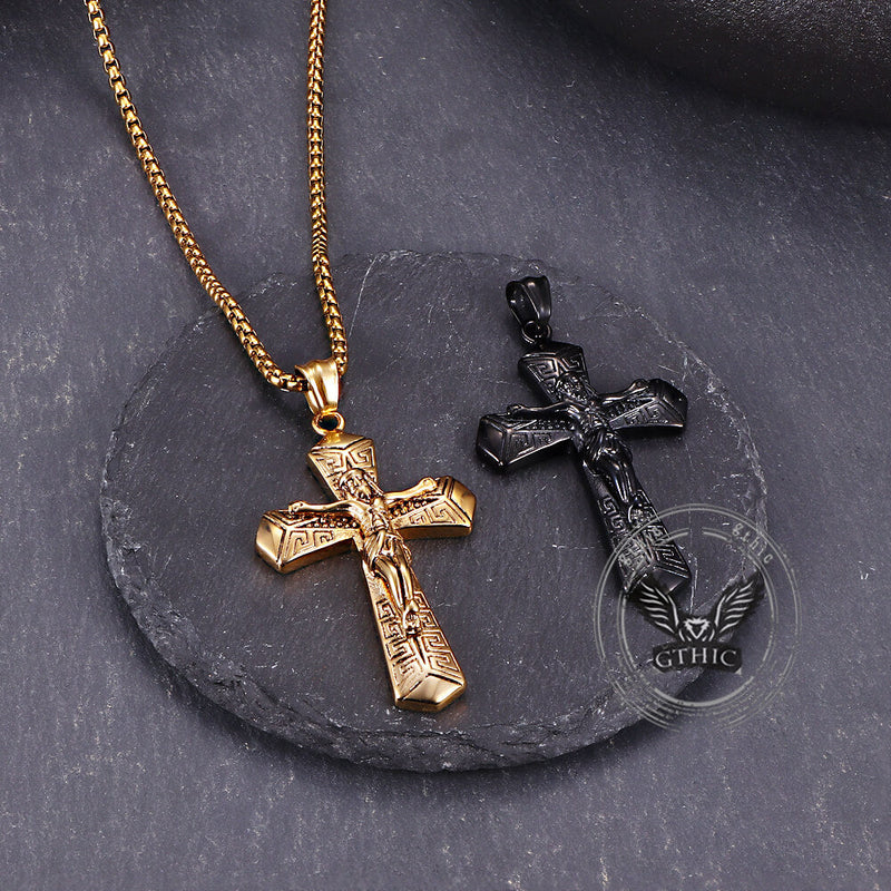 Jesus Suffering Stainless Steel Cross Pendant