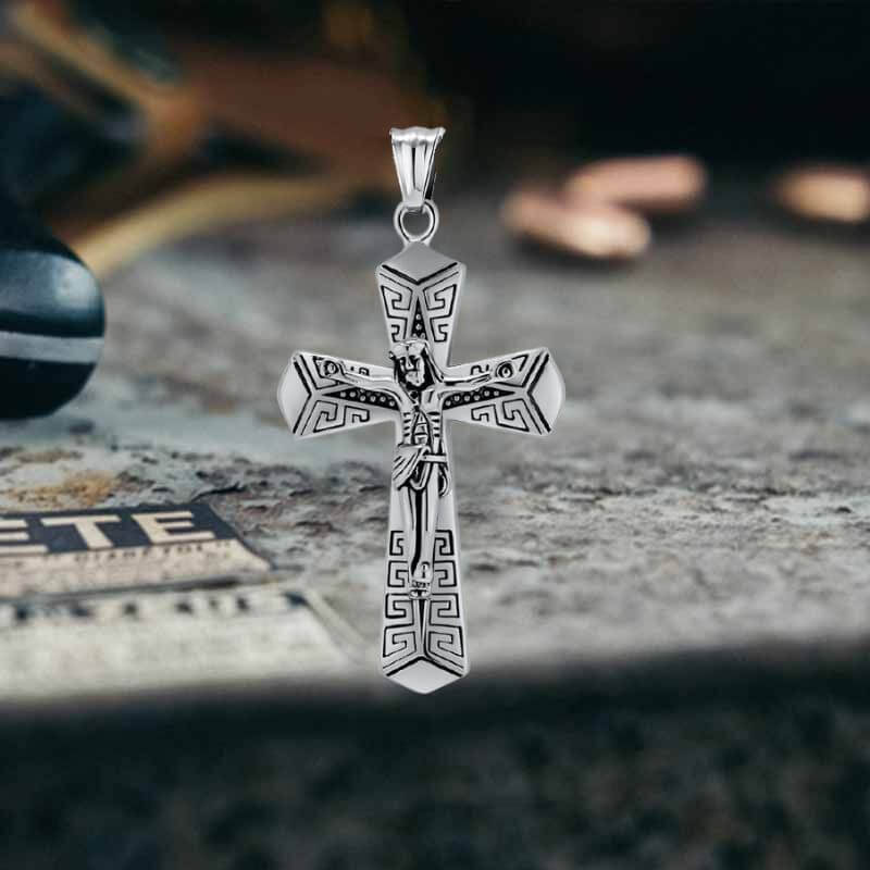 Jesus Suffering Stainless Steel Cross Pendant