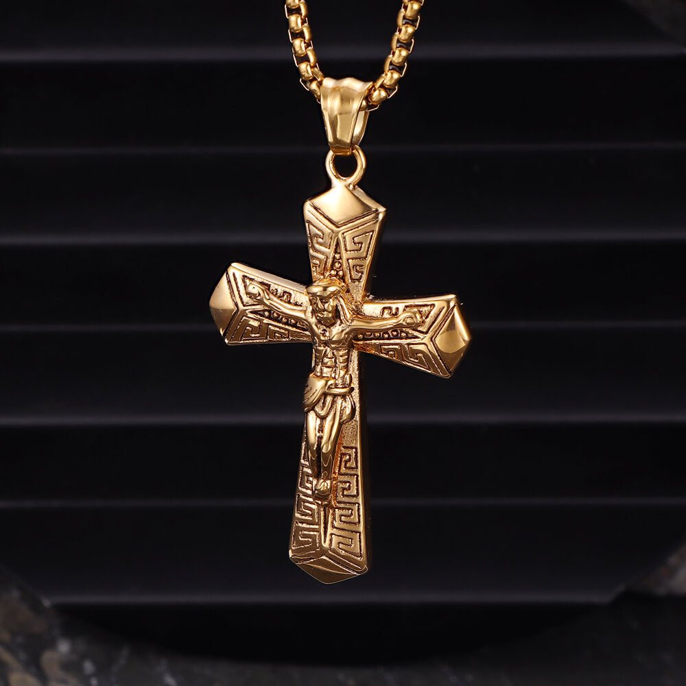 Jesus Suffering Stainless Steel Cross Pendant