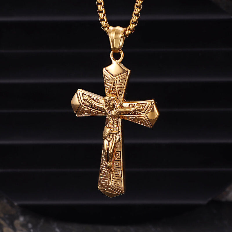 Jesus Suffering Stainless Steel Cross Pendant