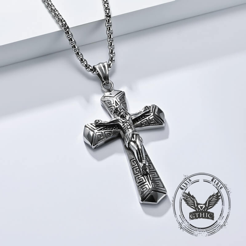 Jesus Suffering Stainless Steel Cross Pendant