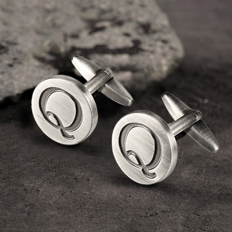 Letter Copper Round Cufflinks