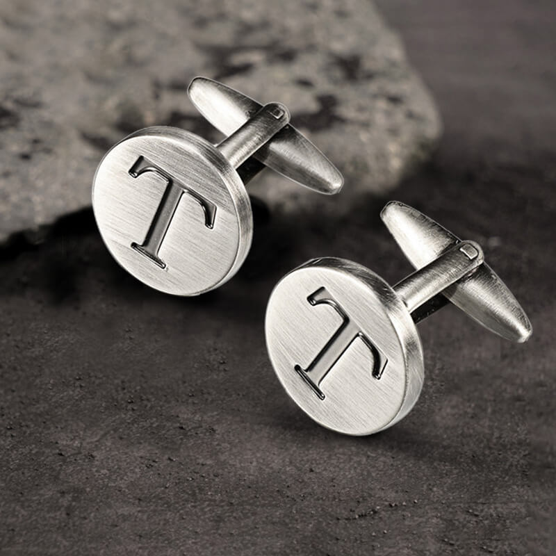 Letter Copper Round Cufflinks