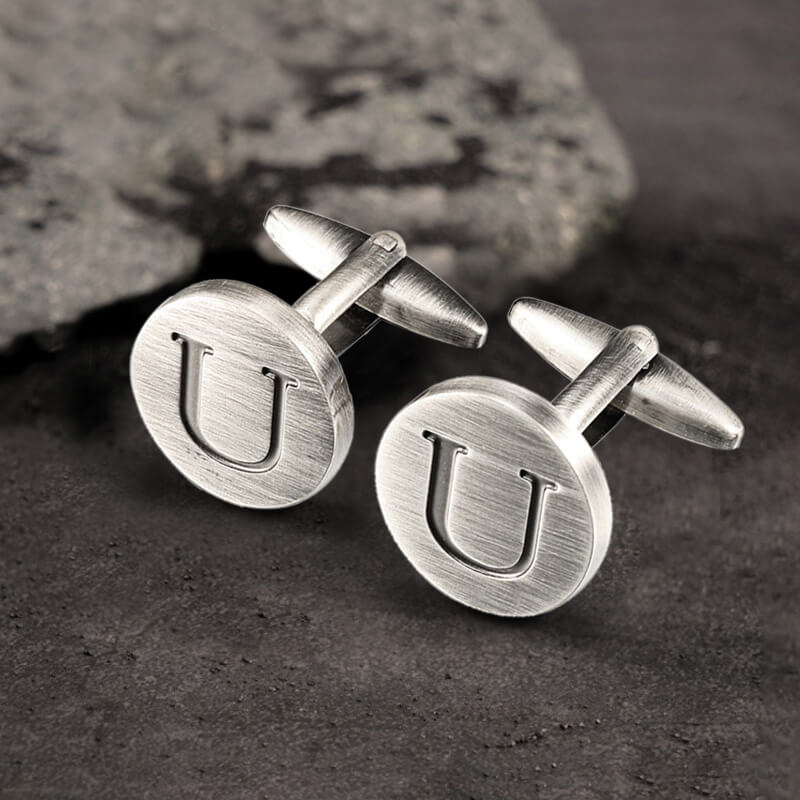 Letter Copper Round Cufflinks