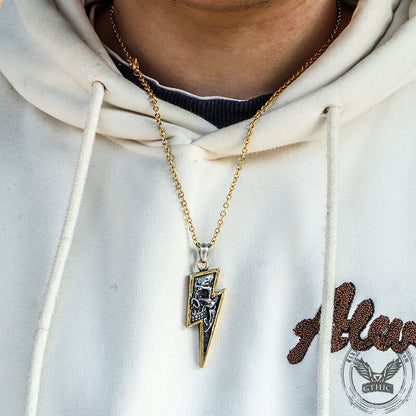 Lightning Bolt Skull Stainless Steel Pendant