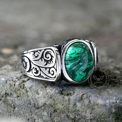 Malachite Inlaid Stainless Steel Gemstone Ring