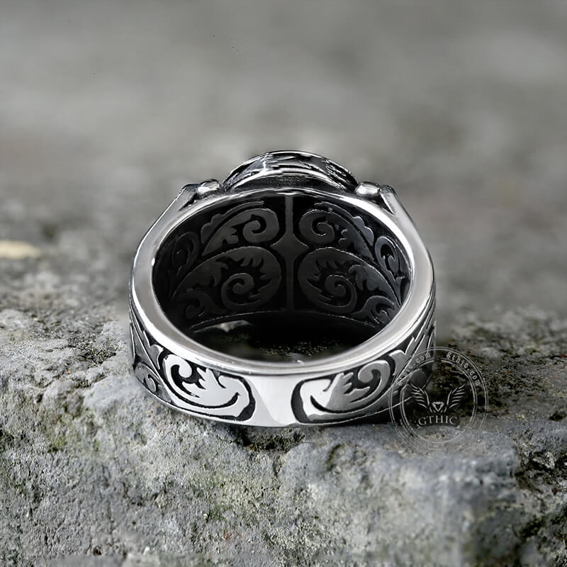 Malachite Inlaid Stainless Steel Gemstone Ring