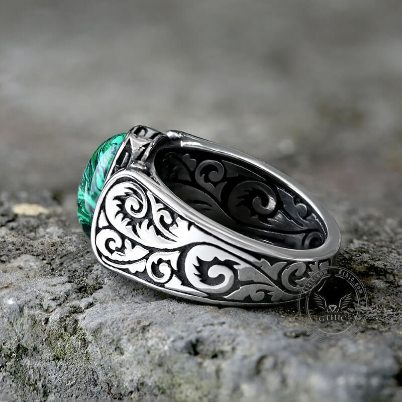 Malachite Inlaid Stainless Steel Gemstone Ring