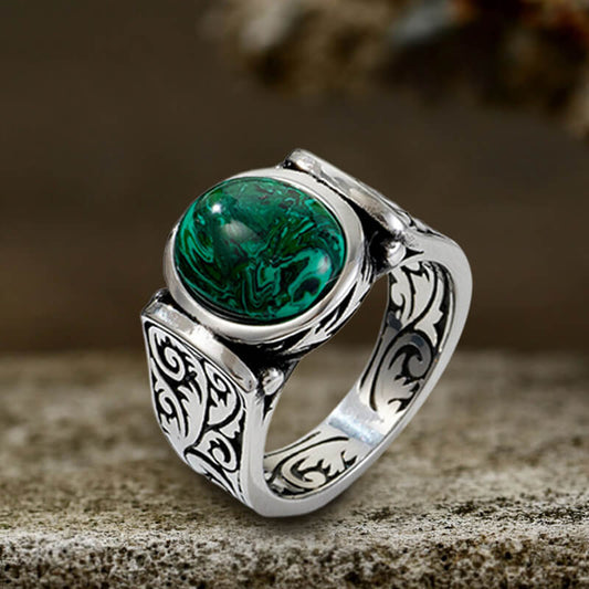 Malachite Inlaid Stainless Steel Gemstone Ring