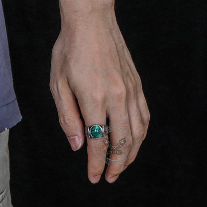 Malachite Inlaid Stainless Steel Gemstone Ring