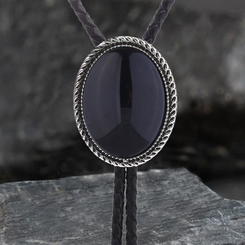 Natural Gemstone Cowboy Alloy Bolo Tie