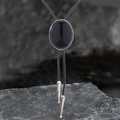 Natural Gemstone Cowboy Alloy Bolo Tie
