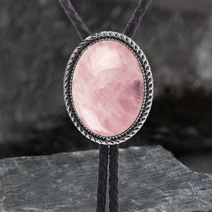 Natural Gemstone Cowboy Alloy Bolo Tie