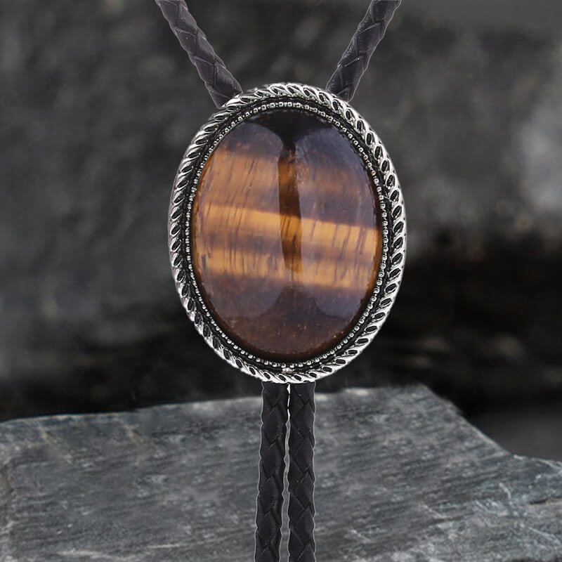 Natural Gemstone Cowboy Alloy Bolo Tie