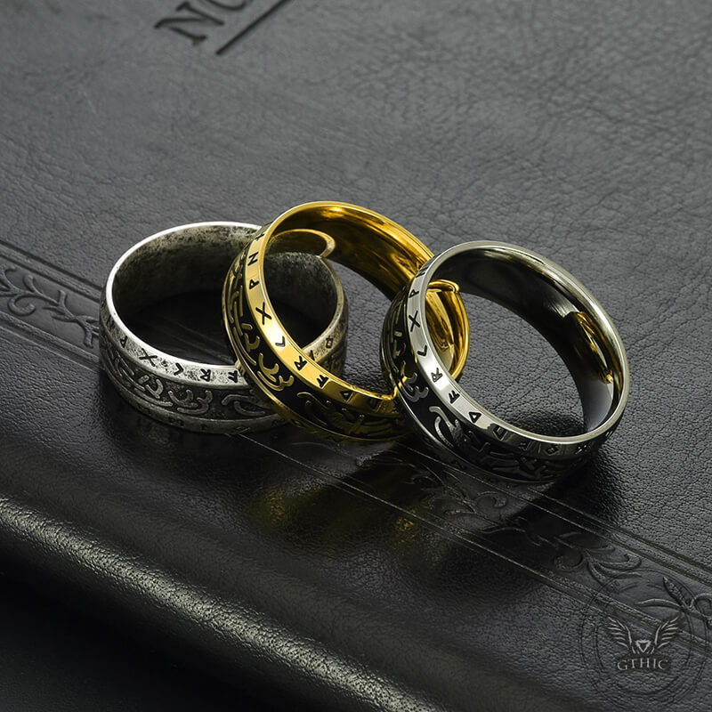 Nordic Runes Stainless Steel Viking Ring