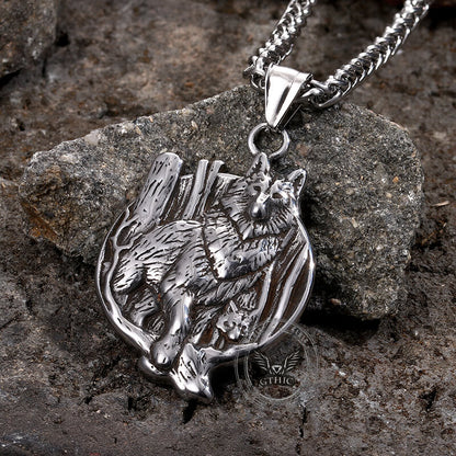 Nordic Viking Wolf Head Stainless Steel Pendant Necklace