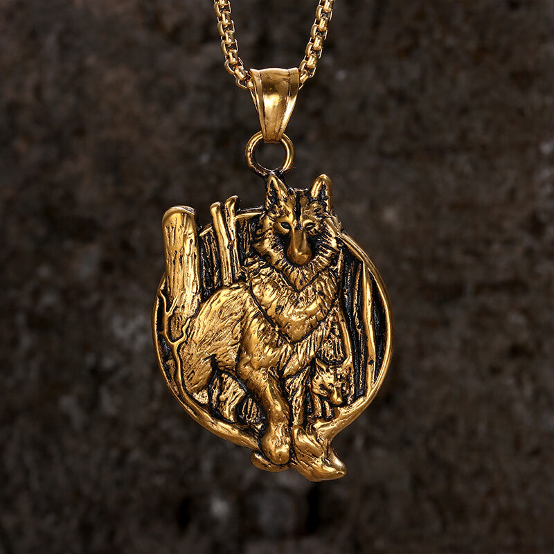 Nordic Viking Wolf Head Stainless Steel Pendant Necklace