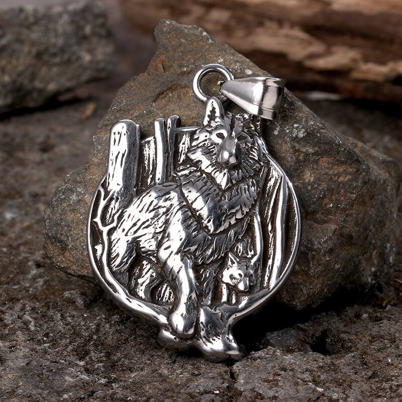 Nordic Viking Wolf Head Stainless Steel Pendant Necklace