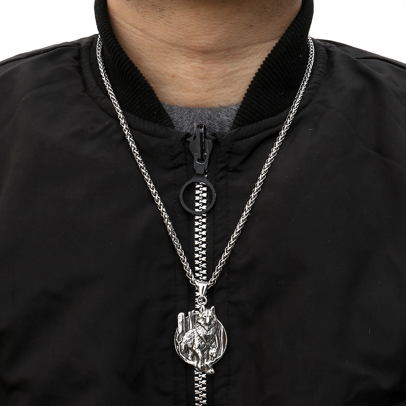 Nordic Viking Wolf Head Stainless Steel Pendant Necklace